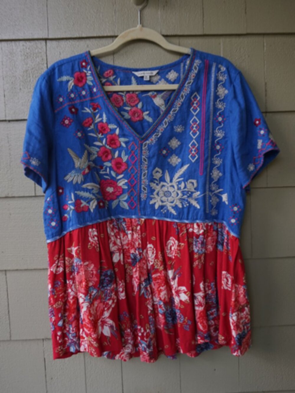 BEAUTIFUL John.Mark Short Sleeve Embroidered Top VGUC Size XL